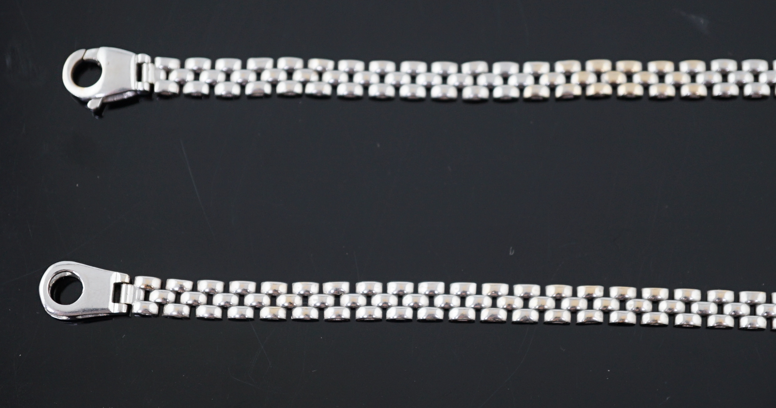 A modern Italian 18k white gold triple row link necklace